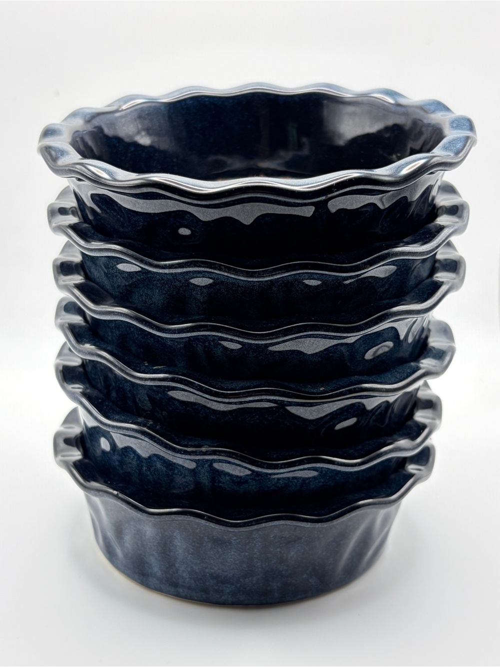 Set of 6 Blue Vicrays Ceramic Pie Pan for Baking 5.5” Small Pie Plates Round